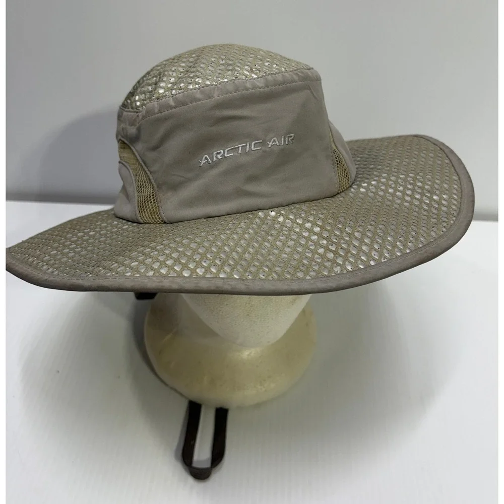 Arctic Air Hat Tan Mesh Evaporative Cooling Sun Wide Brim Adjustable Strap